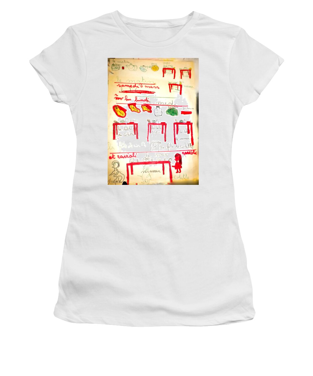 Colette Women's T-Shirt featuring the drawing Colette Drawing 4 year old in Alba France by Colette V Hera Guggenheim