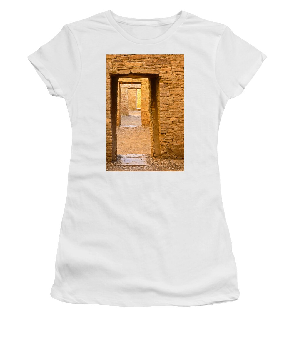 Door Women's T-Shirt featuring the photograph Doorway Chaco Canyon by Tom and Pat Cory