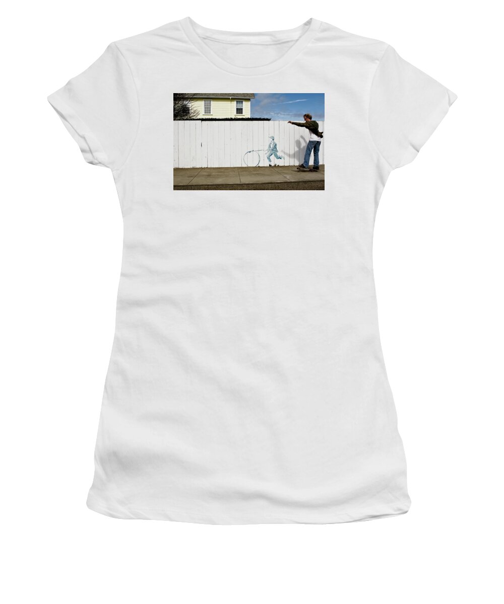 Boy Women's T-Shirt featuring the photograph Downhill Buddy by Lorraine Devon Wilke