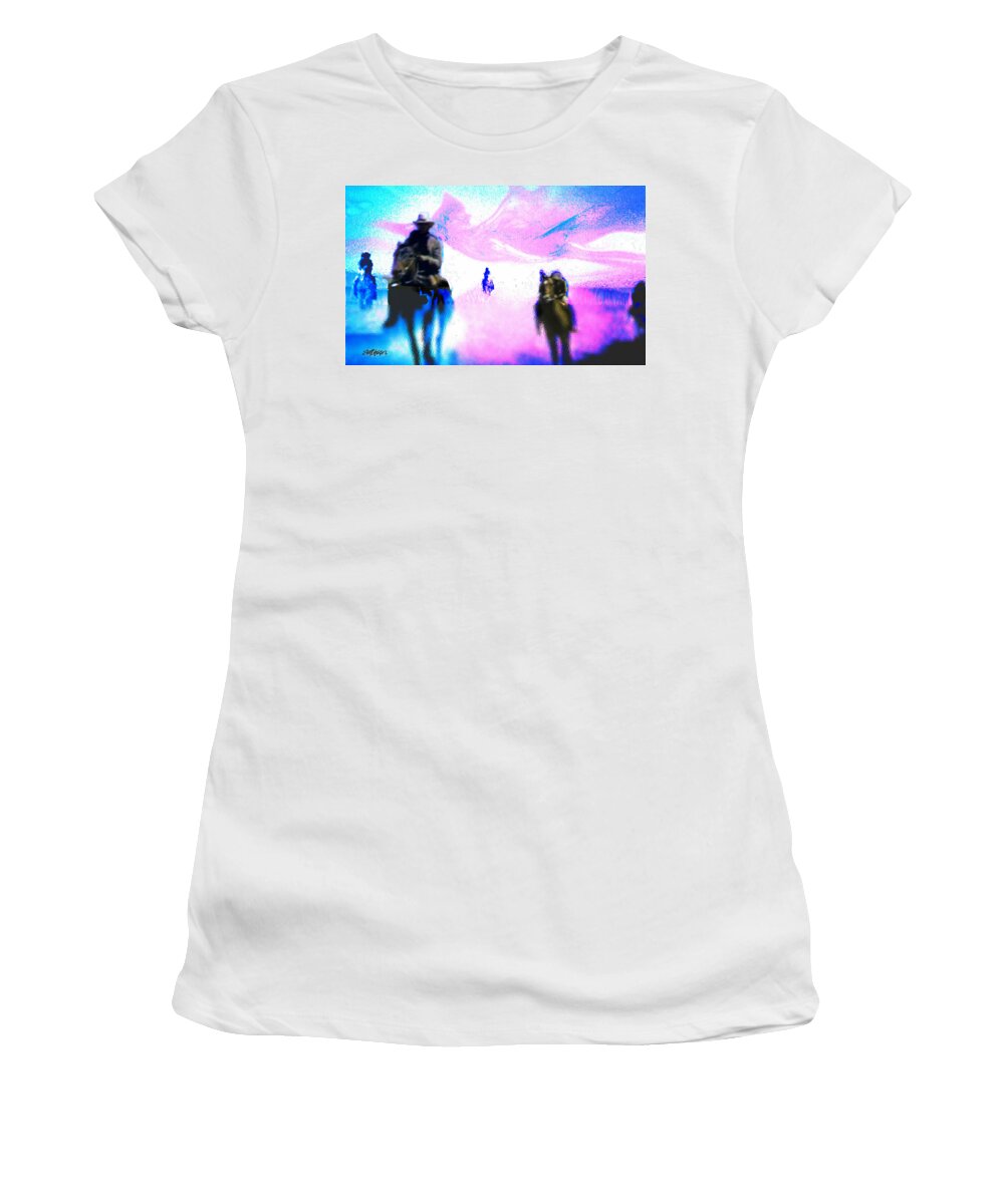 Five Riders Women's T-Shirt featuring the digital art Five Riders by Seth Weaver