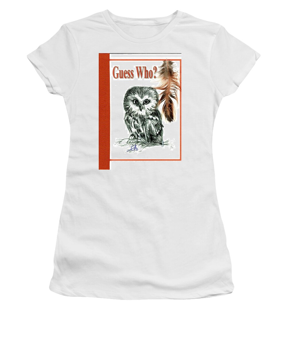 Owl Women's T-Shirt featuring the drawing Guess Who by Carol Allen Anfinsen