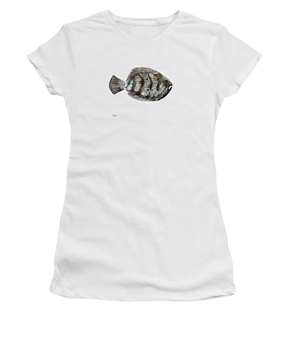 Flounder Women's T-Shirt featuring the painting Gulf Flounder by J Vincent Scarpace