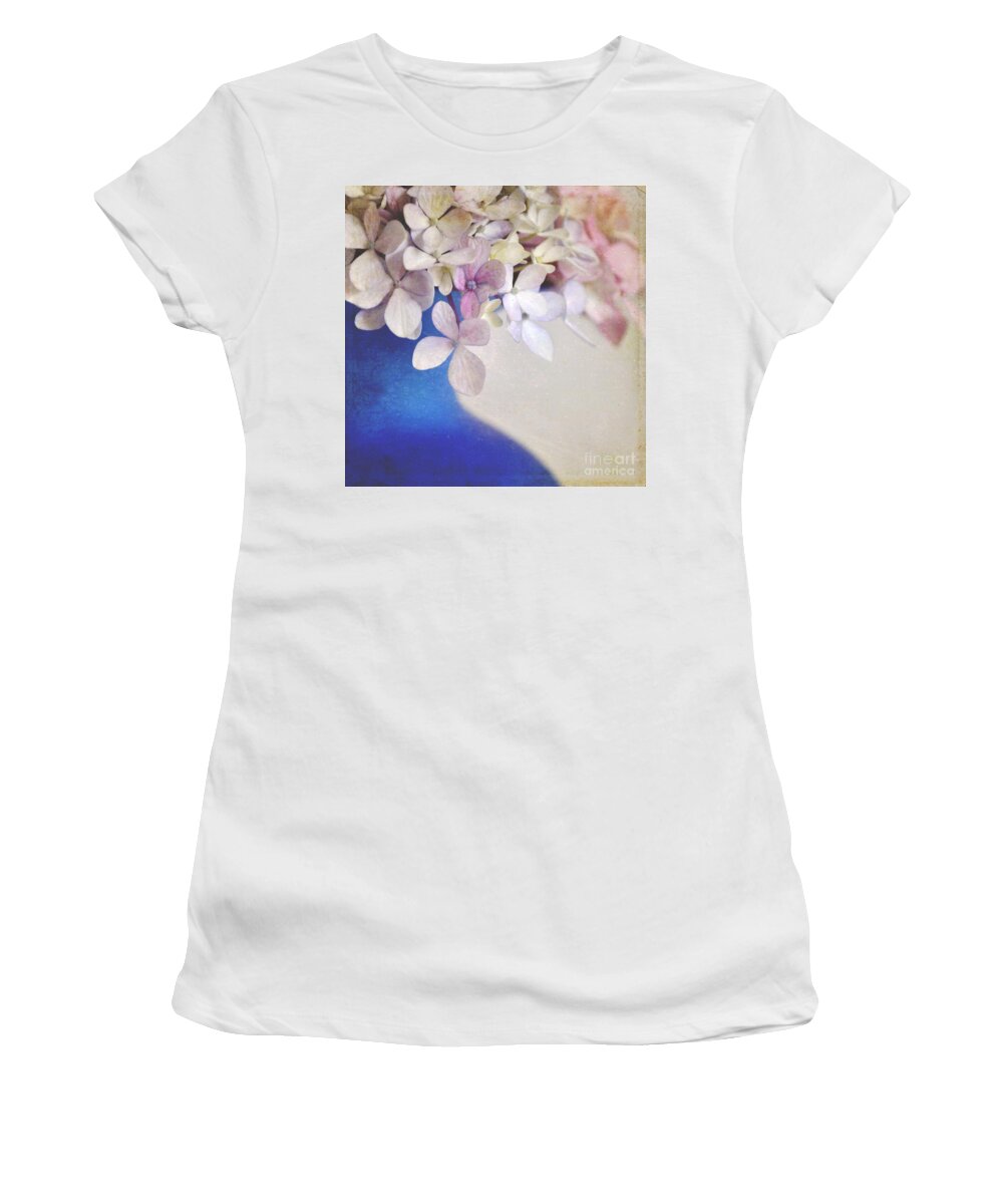 Hydrangeas Women's T-Shirt featuring the photograph Hydrangeas in deep blue vase by Lyn Randle