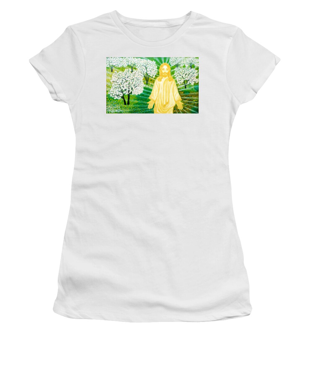 Jesus Women's T-Shirt featuring the painting Jesus on Mount Thabor by Augusta Stylianou