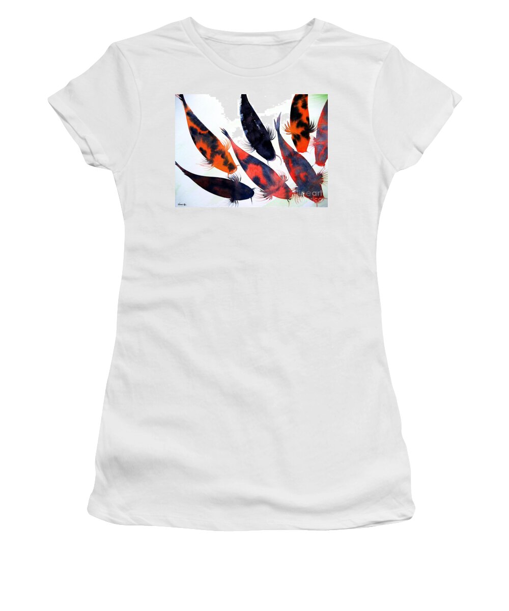Nature Women's T-Shirt featuring the painting Koi Pond by Frances Ku