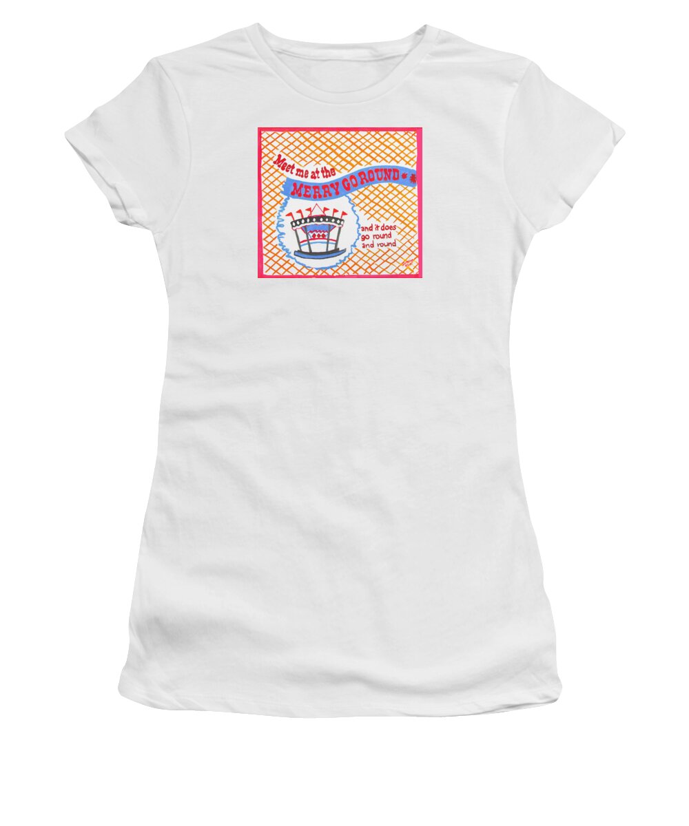 Carousel Women's T-Shirt featuring the painting Merry Go Round by Beth Saffer