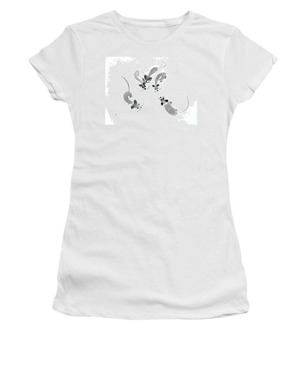 Mice Women's T-Shirt featuring the painting Mice - Sumie Style by Yoshiko Mishina