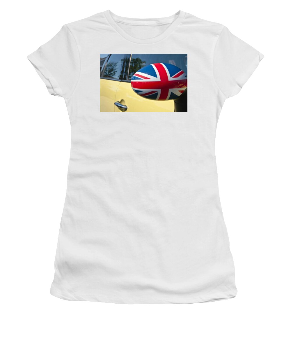 Mini Cooper Women's T-Shirt featuring the photograph Mini Cooper British Flag by Glenn Gordon