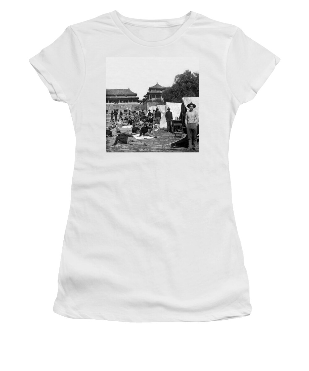 \ninth U.s. Infantry\ Women's T-Shirt featuring the photograph Ninth US Infantry in Peking - China  c 1908 by International Images