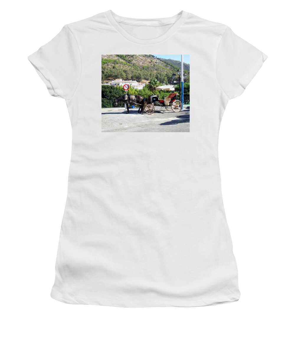 Horse Women's T-Shirt featuring the photograph No Parking Except Horse Carriage Mijas Spain by John Shiron