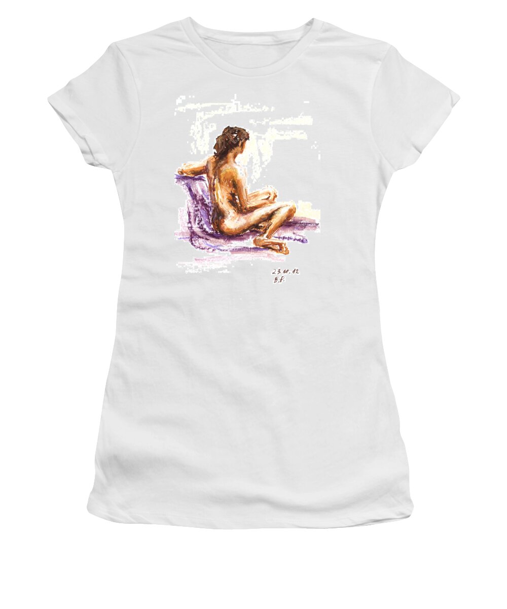 Barbara Pommerenke Women's T-Shirt featuring the drawing Nude 23-10-12-3 by Barbara Pommerenke