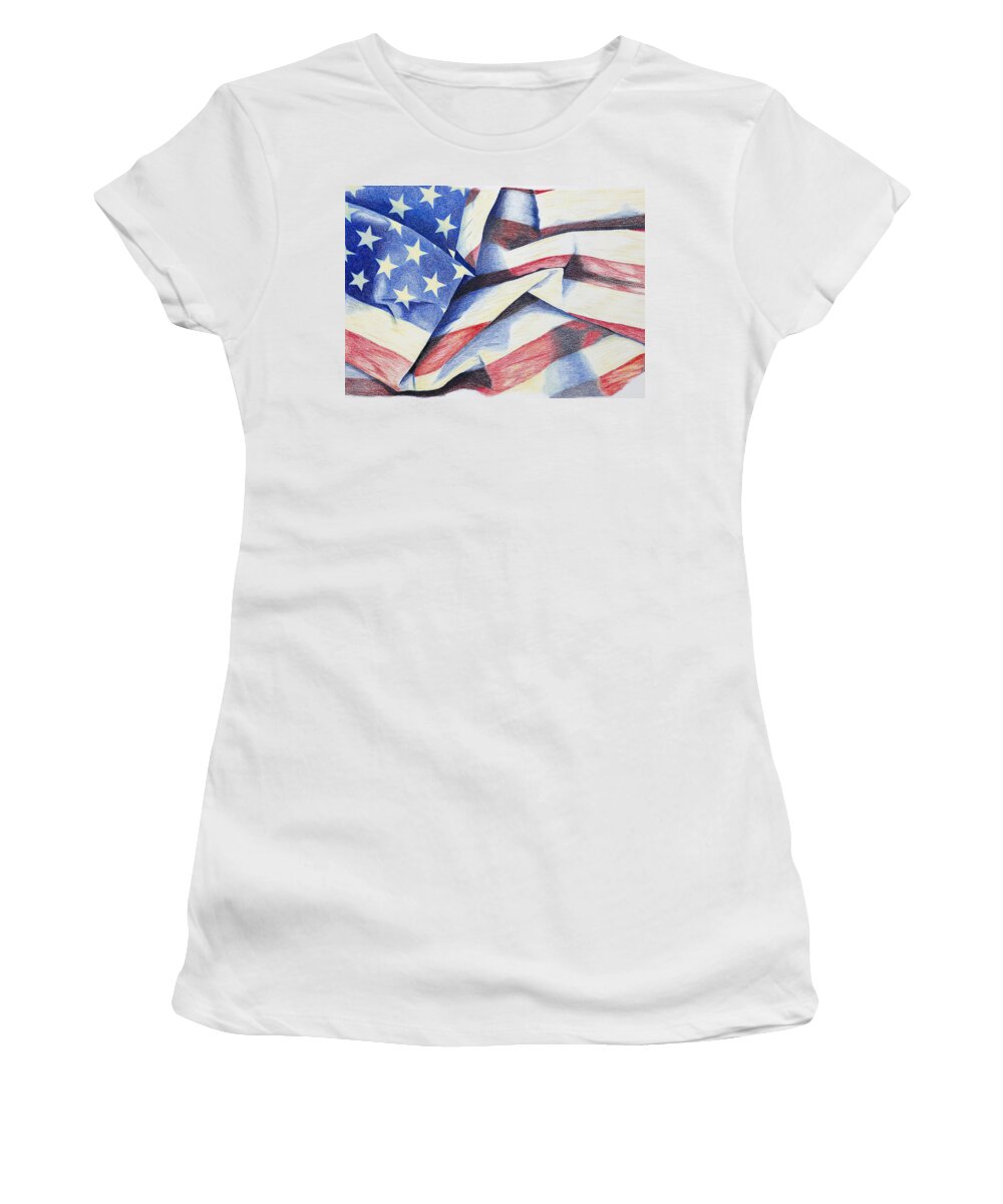 American Flag Women's T-Shirt featuring the drawing Old Glory by Garry McMichael
