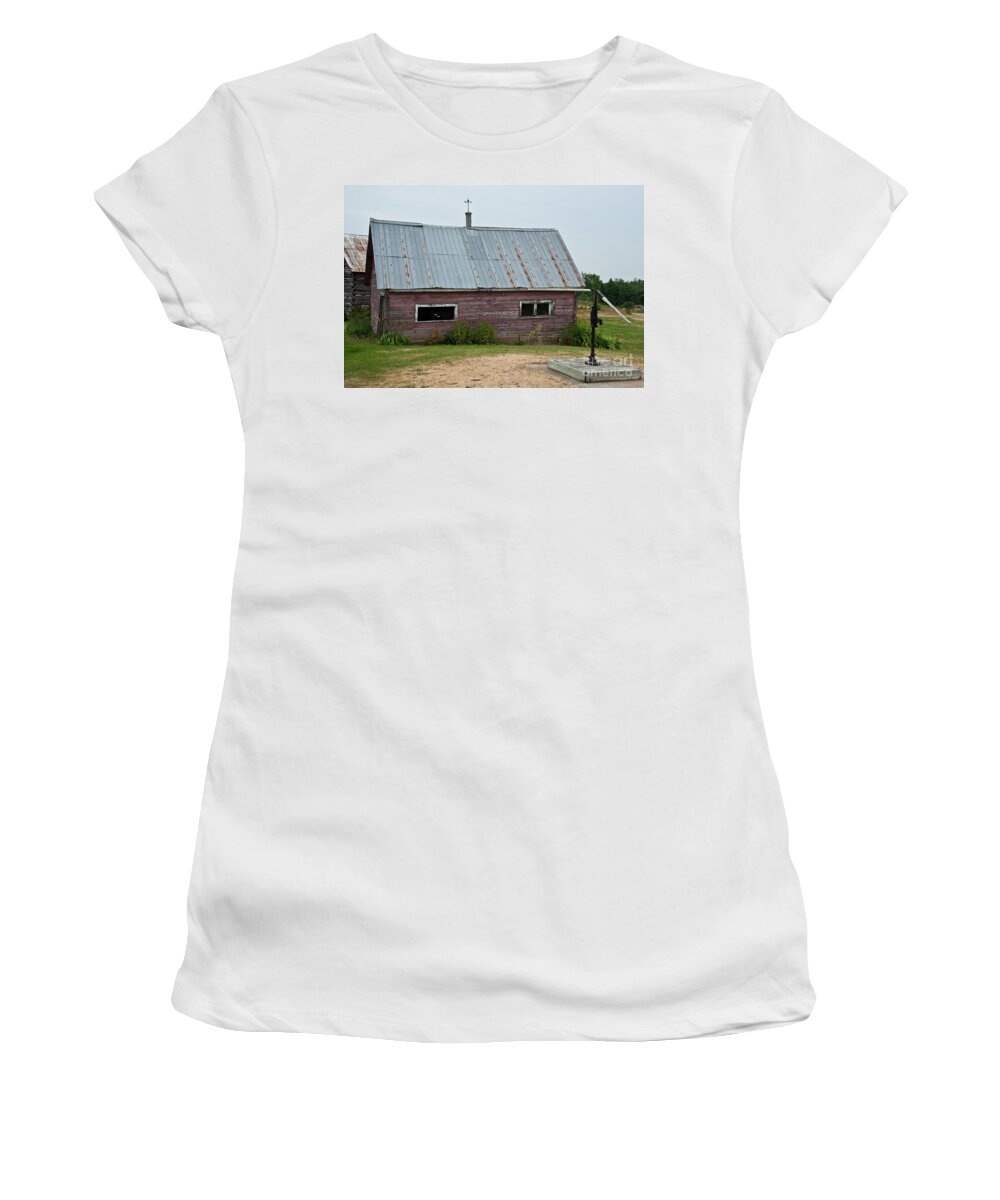 Wood Women's T-Shirt featuring the photograph Old Wood Shed by Barbara McMahon