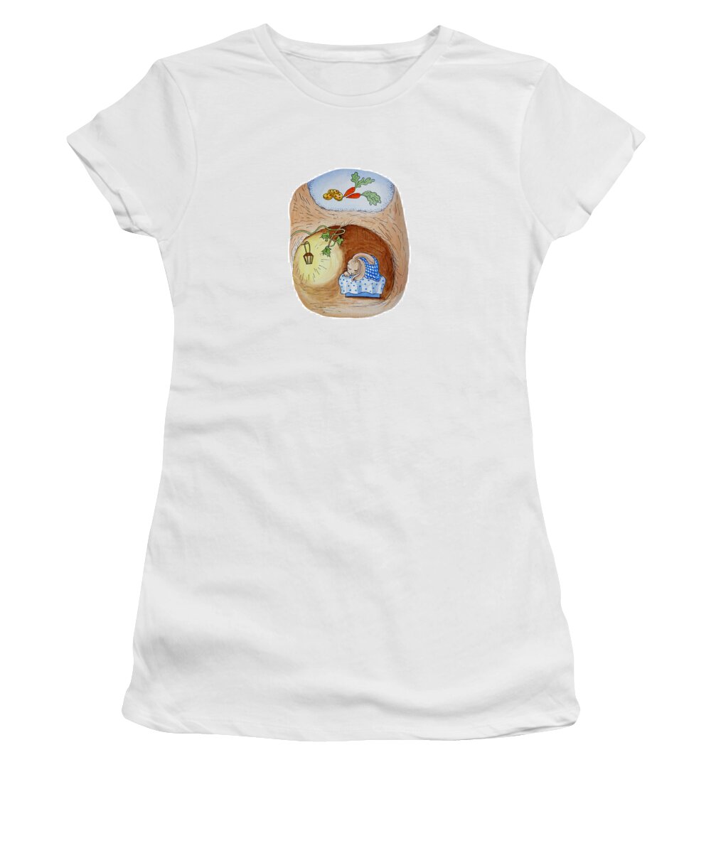 Peter Rabbit Women's T-Shirt featuring the painting Peter Rabbit and His Dream by Irina Sztukowski