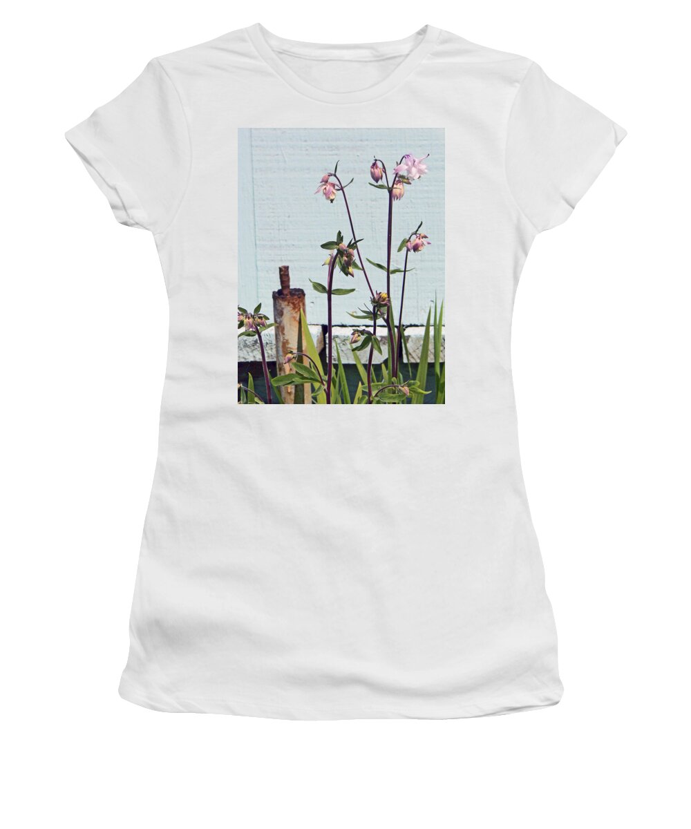 Columbine Plant Women's T-Shirt featuring the photograph Pink Doves by Pamela Patch