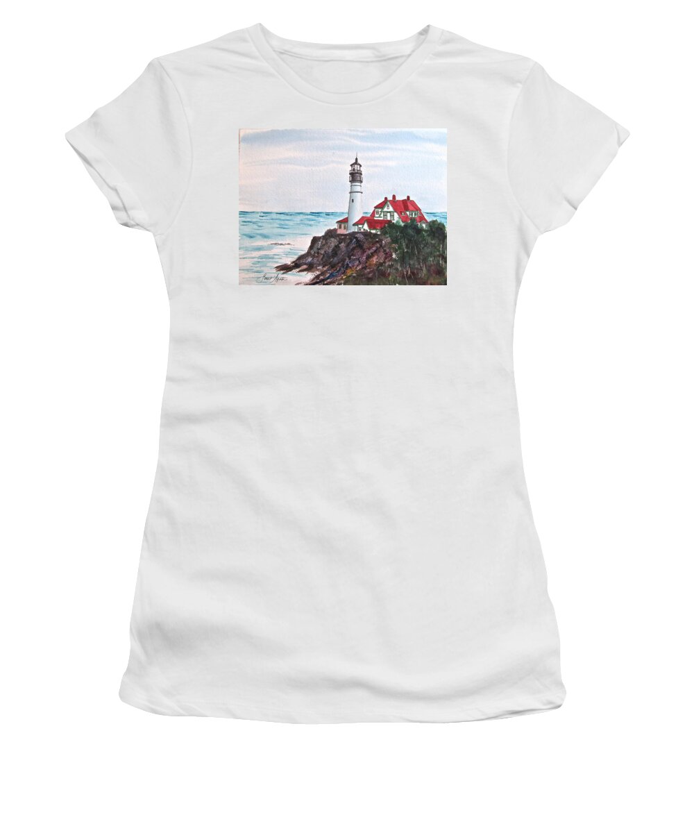 Lighthouse Women's T-Shirt featuring the painting Portland Head Light III by Frank SantAgata