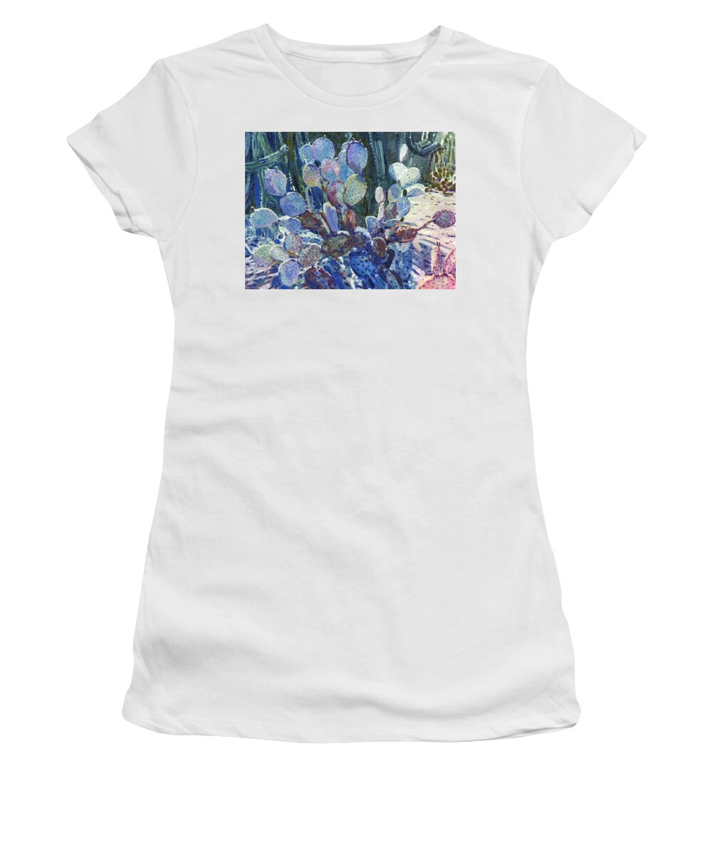 Cactus Women's T-Shirt featuring the painting Purple Opuntia by Donald Maier