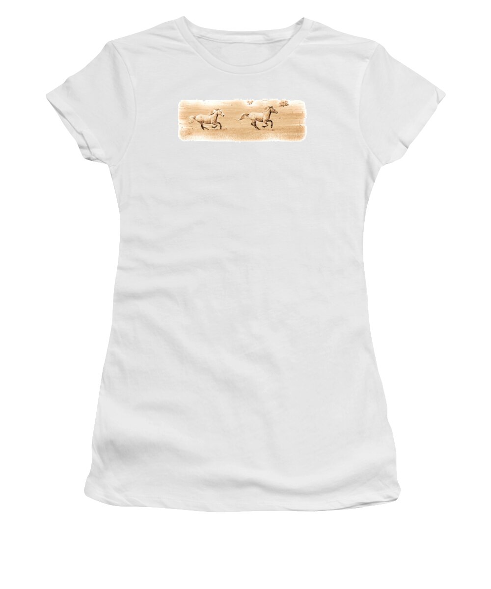  Horses Women's T-Shirt featuring the photograph Running Out West by Steve McKinzie