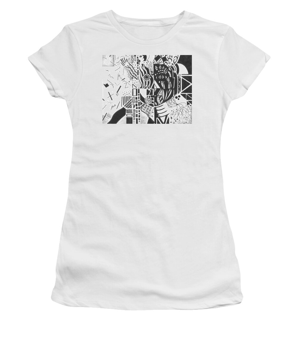 Abstract Women's T-Shirt featuring the drawing Shades of Gray by Helena Tiainen