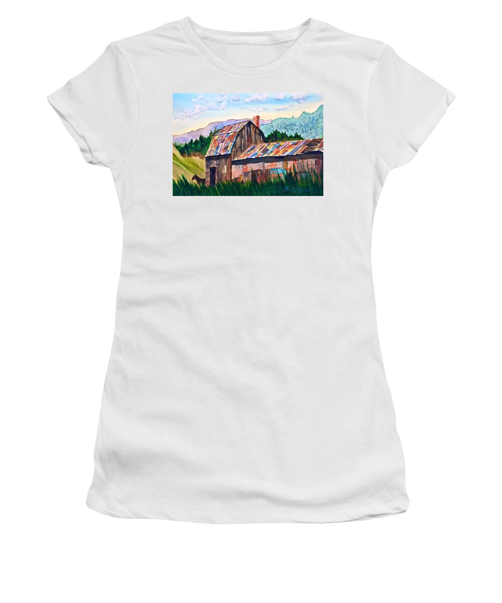 Silverton Women's T-Shirt featuring the painting Silverton Barn by Frank SantAgata