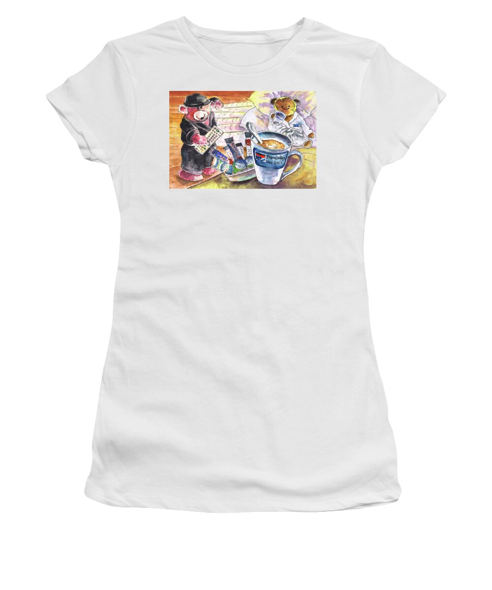 Travel Sketch Women's T-Shirt featuring the painting Sleep Tight in The Travelodge by Miki De Goodaboom