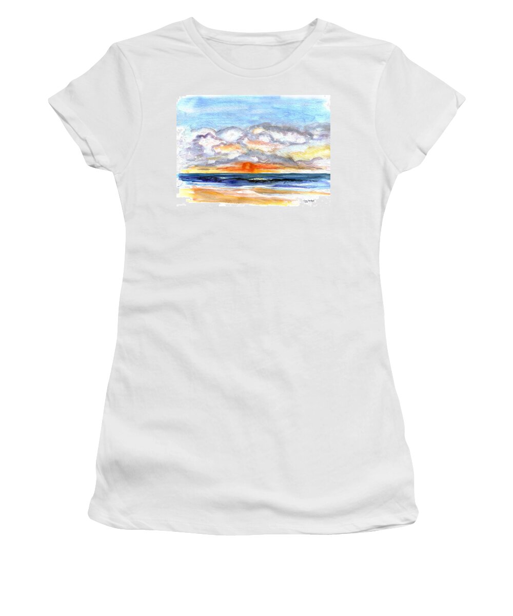 Clouds Women's T-Shirt featuring the painting Sunset Clouds by Clara Sue Beym