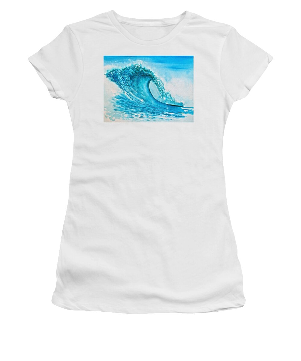 Wave Women's T-Shirt featuring the painting Symphony in Blue Green by Frank SantAgata