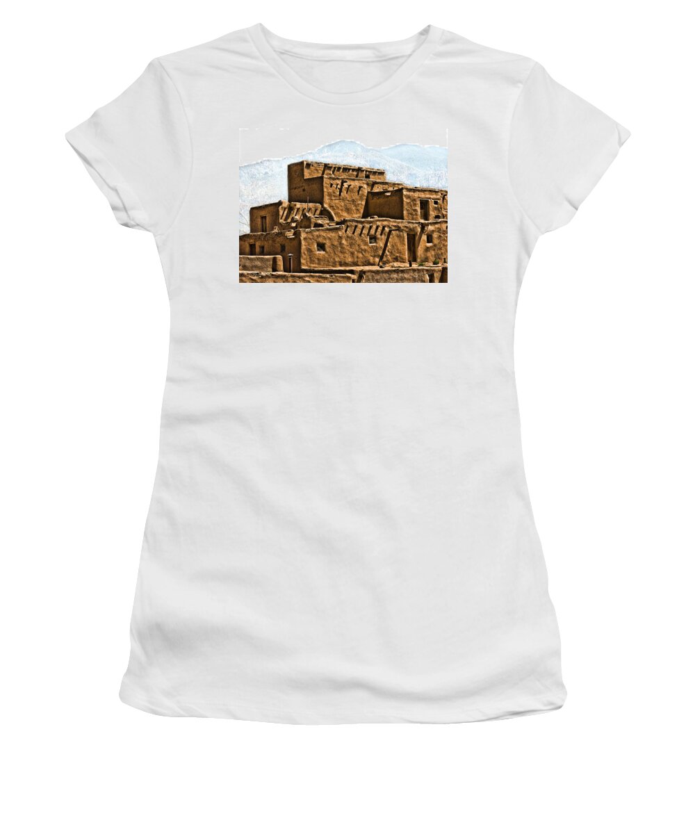 Taos Women's T-Shirt featuring the photograph Taos Pueblo by John Hansen