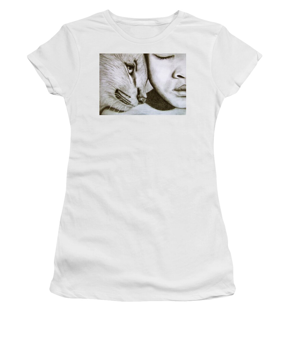 Drowings Women's T-Shirt featuring the drawing The Wild and the Innocent by Ana Leko Nikolic