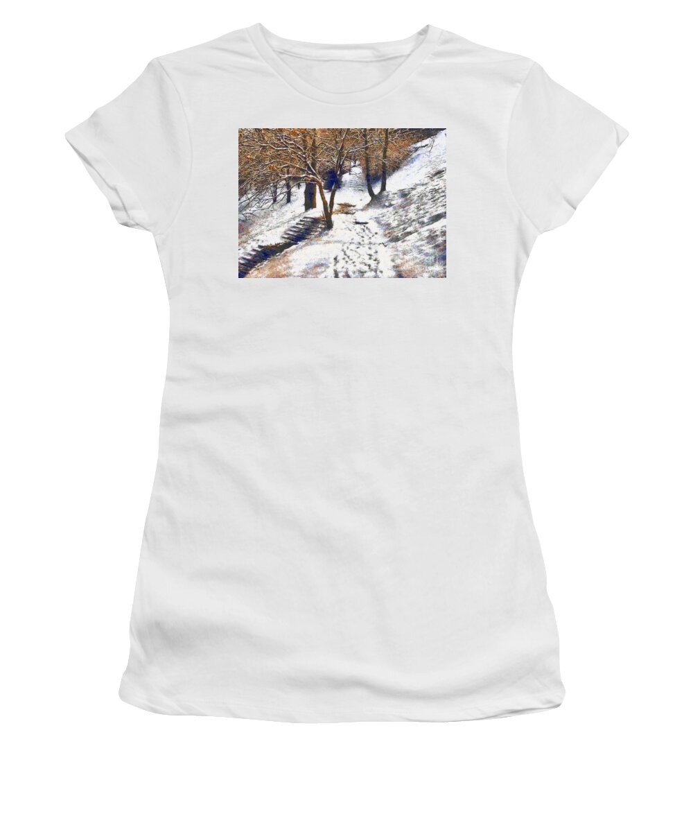 Odon Women's T-Shirt featuring the painting The winter park by Odon Czintos