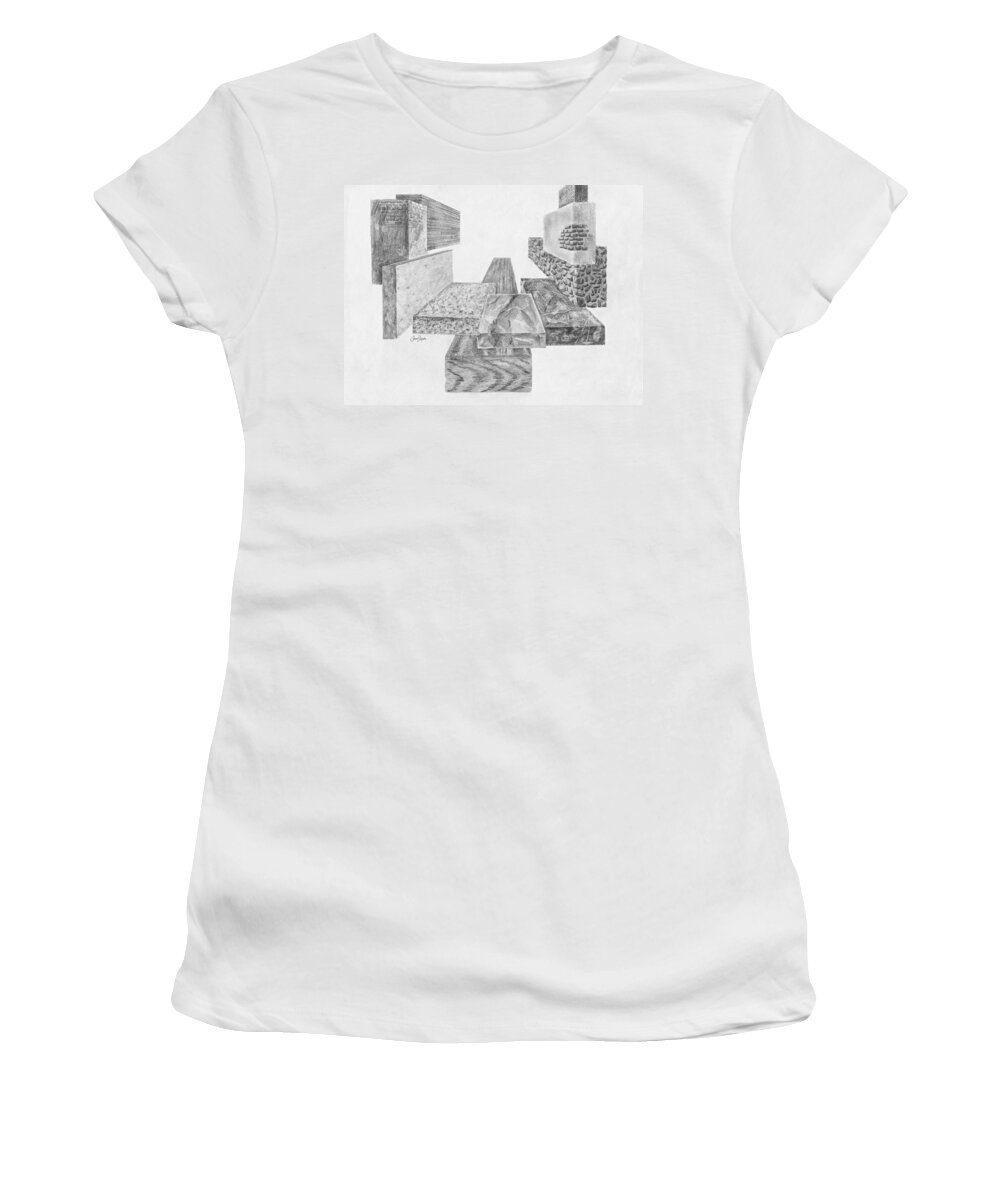 Wood Women's T-Shirt featuring the drawing Timber and Stone by Frank SantAgata