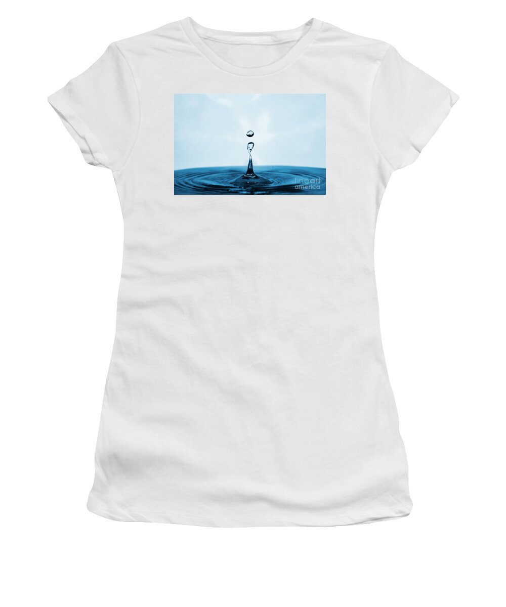 Water Women's T-Shirt featuring the photograph Water Drop in Blue by Paul Topp