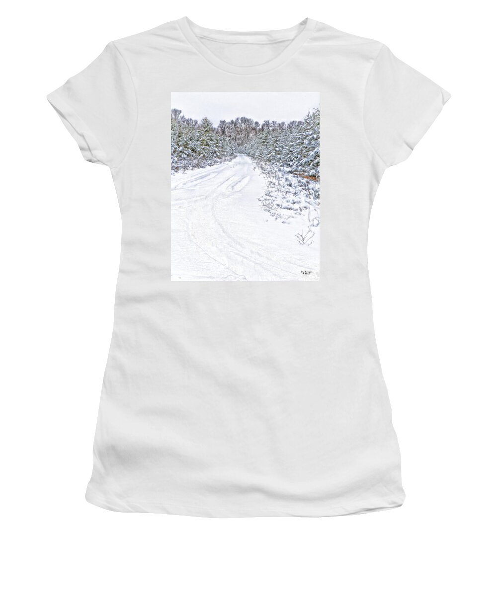 Snowy Road Women's T-Shirt featuring the photograph Where I Live by Peg Runyan
