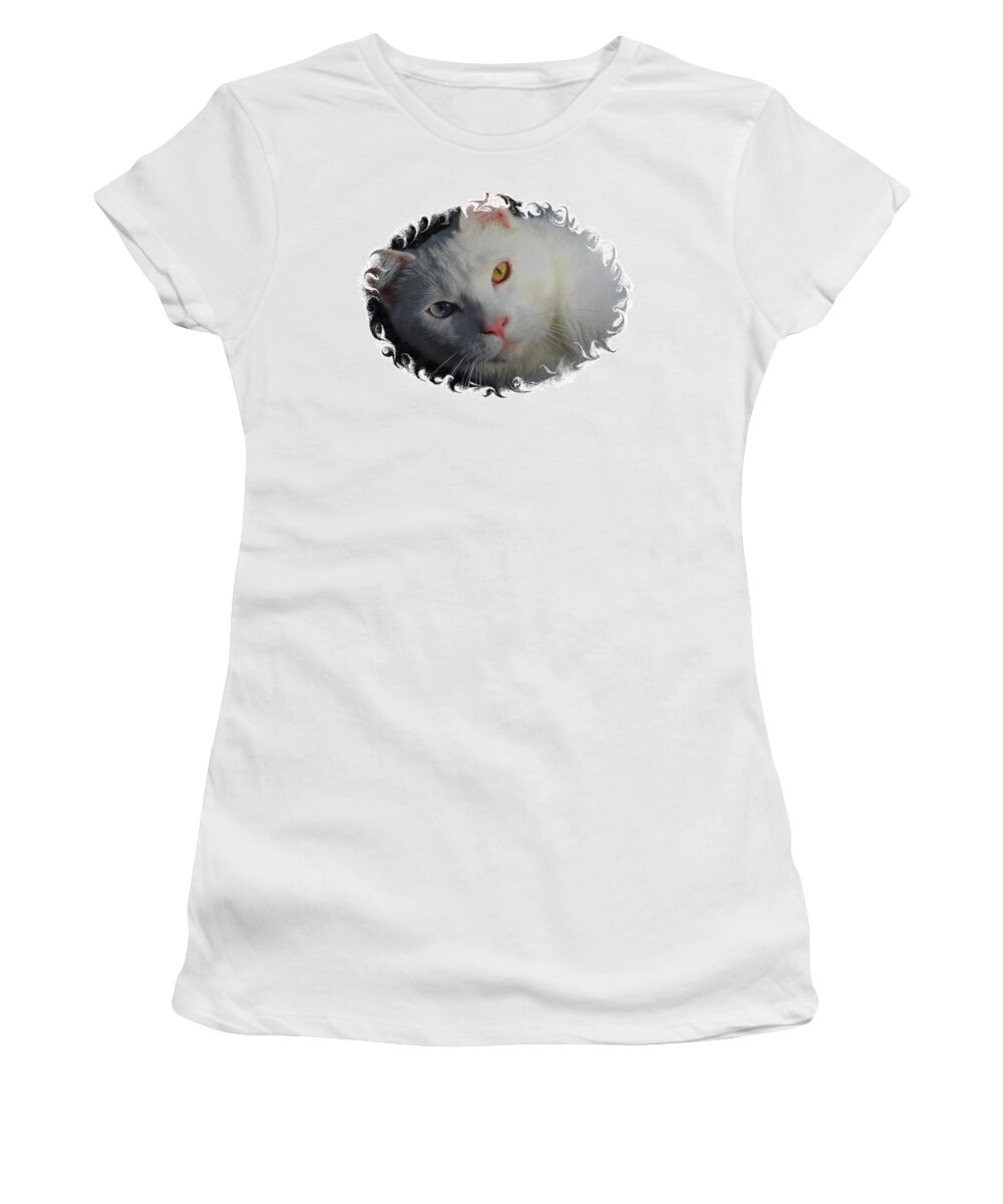 Blue Women's T-Shirt featuring the photograph Wild eyes of a feline by Kim Galluzzo