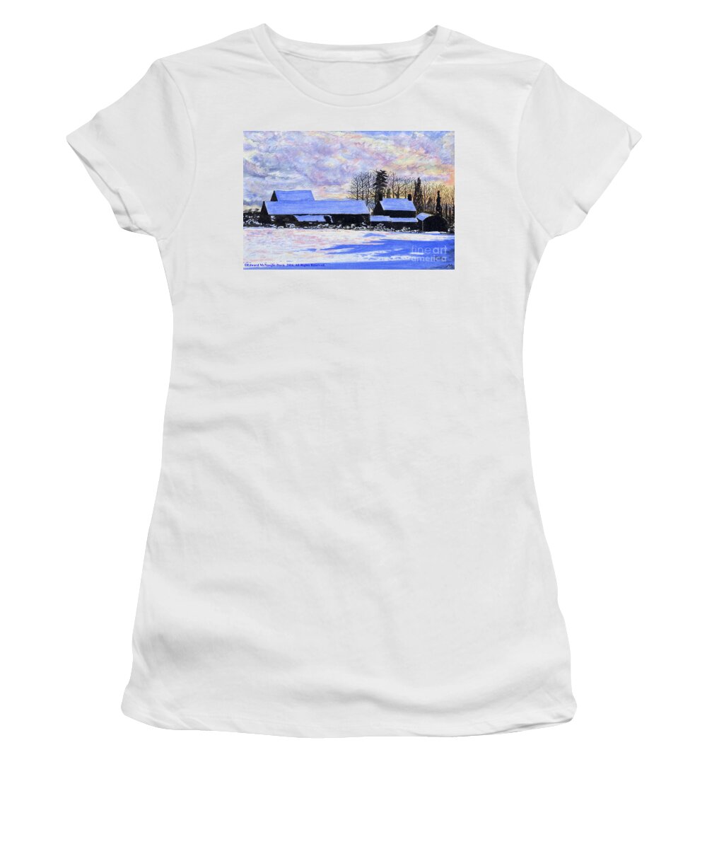 Painting Cribyn Winter Snow Women's T-Shirt featuring the painting Painting Cribyn Winter Snow at Cwm Mynach by Edward McNaught-Davis