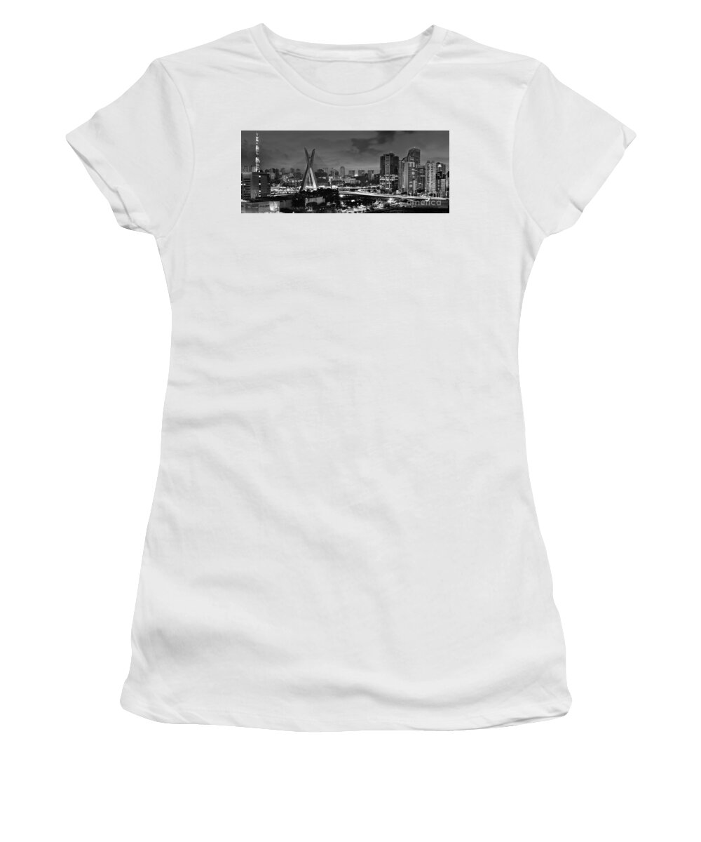 Brooklin Women's T-Shirt featuring the photograph Sao Paulo Iconic skyline - cable-stayed bridge - Ponte Estaiada by Carlos Alkmin