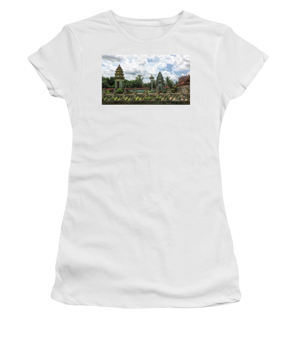 Angkor Wat Women's T-Shirt featuring the photograph Architecture Khmer Cambodia #1 by Chuck Kuhn