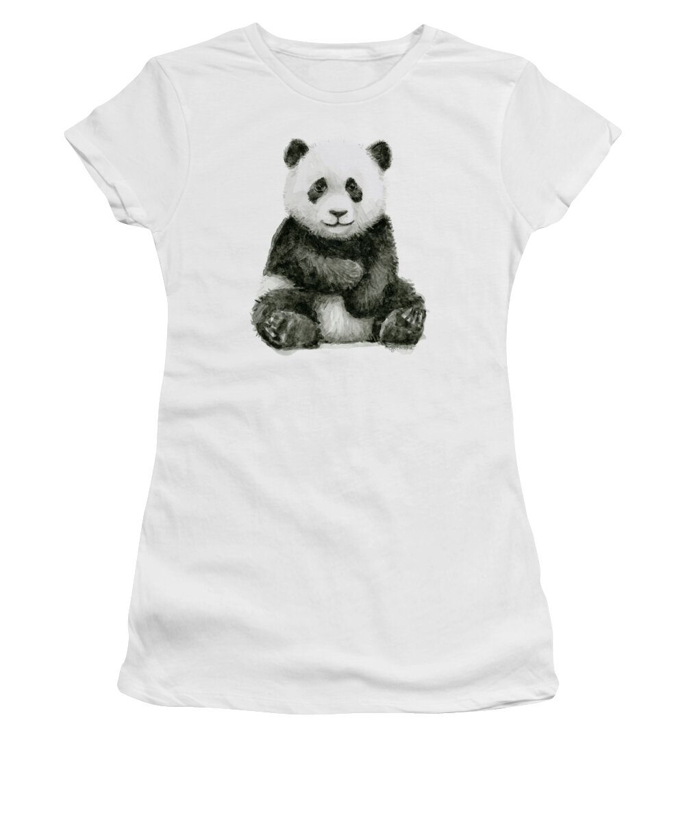 Baby Panda Women's T-Shirt featuring the painting Baby Panda Watercolor by Olga Shvartsur