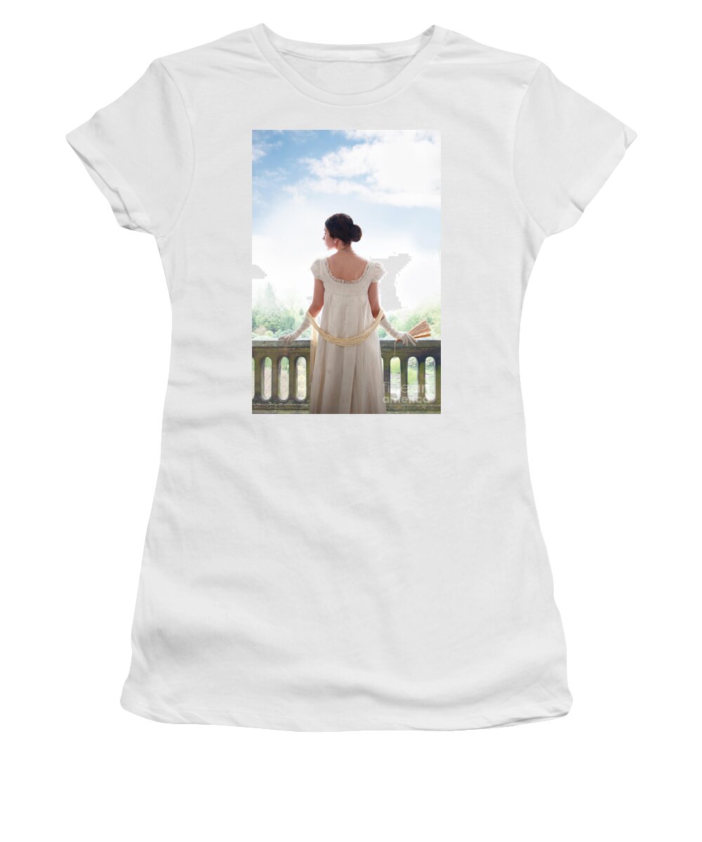 Regency Women's T-Shirt featuring the photograph Beautiful Regency Woman In The Garden #1 by Lee Avison