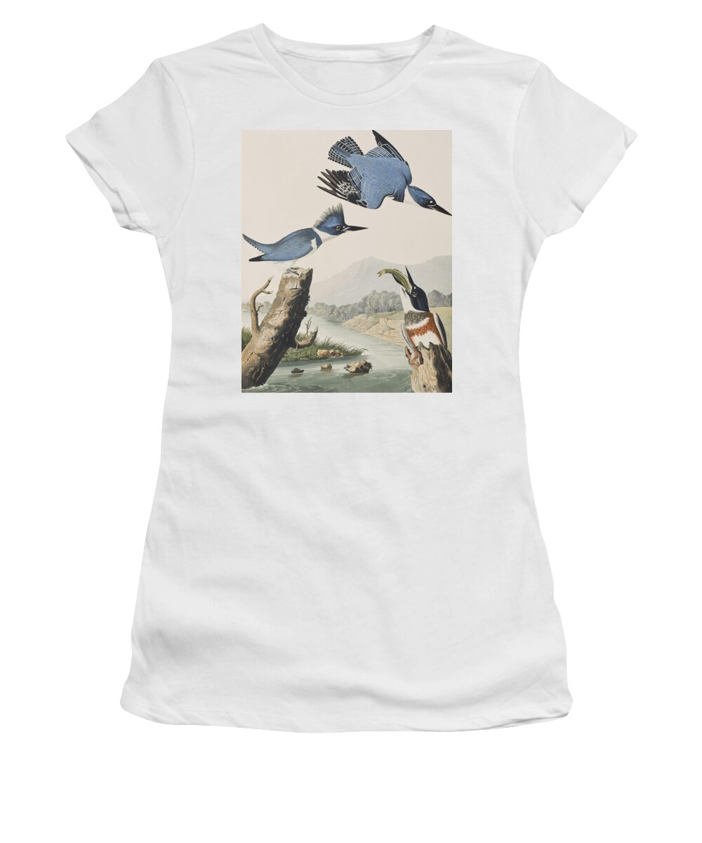 Belted Kingfisher Women's T-Shirt featuring the painting Belted Kingfisher by John James Audubon
