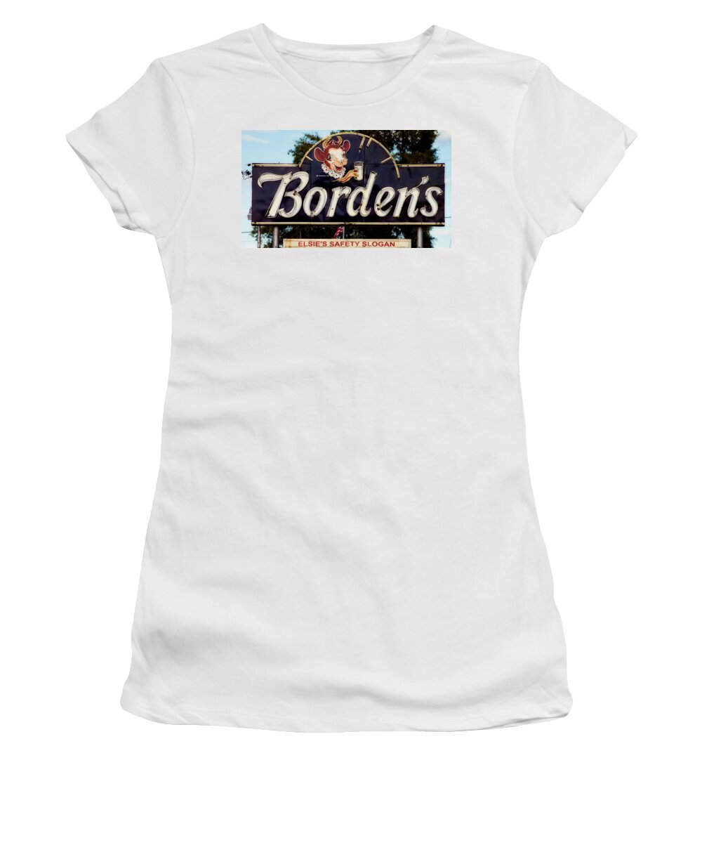 Dallas Women's T-Shirt featuring the photograph Borden's Dairy Sign #1 by Mountain Dreams
