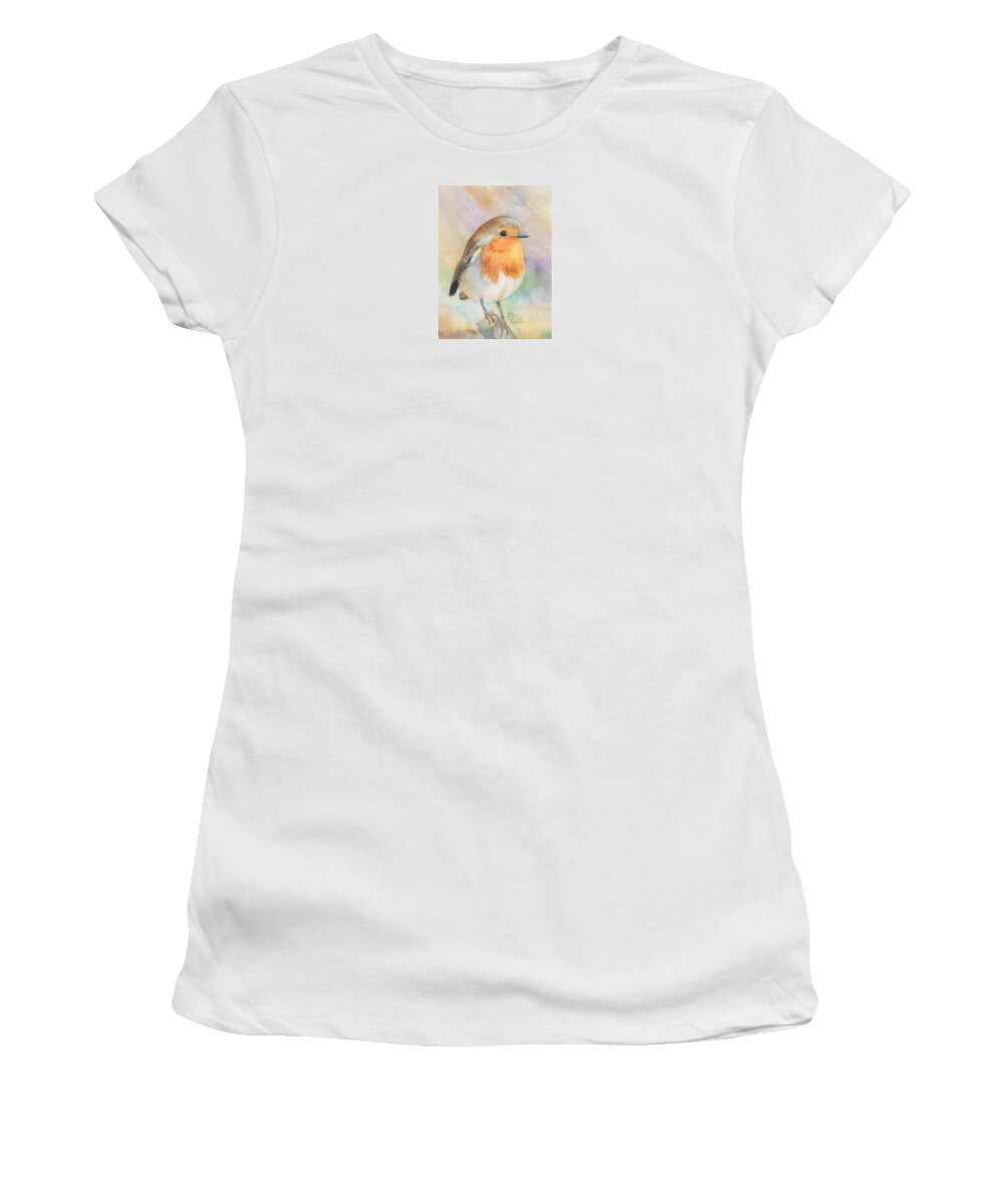 Bird Women's T-Shirt featuring the painting British Robin by Marsha Karle