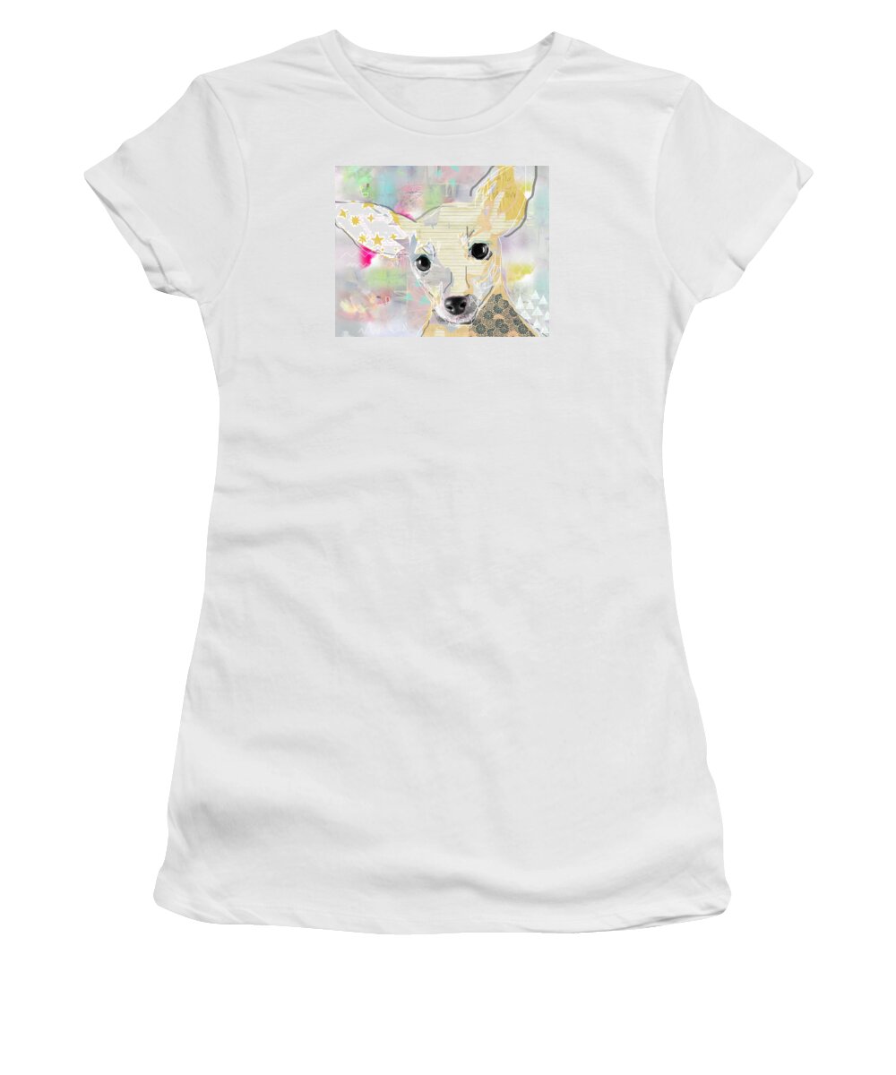 Chihuahua Collage Women's T-Shirt featuring the mixed media Chihuahua Collage #2 by Claudia Schoen