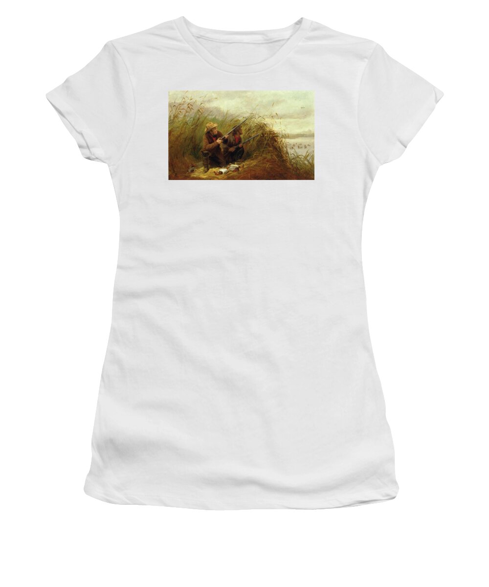 Arthur Tait Women's T-Shirt featuring the painting Duck Hunting near Lawrence #1 by MotionAge Designs