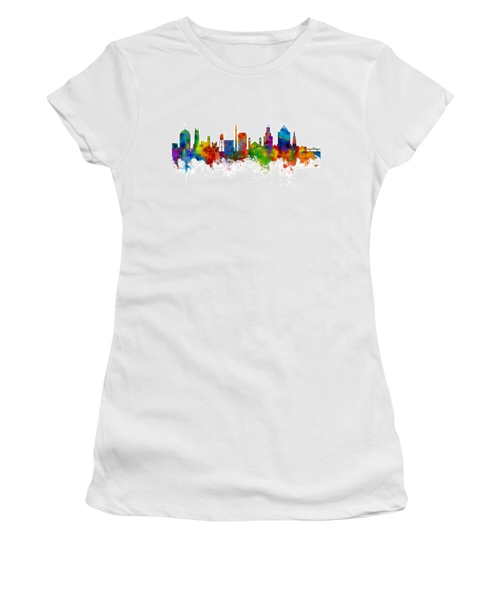 Durham Women's T-Shirt featuring the digital art Durham North Carolina Skyline #1 by Michael Tompsett
