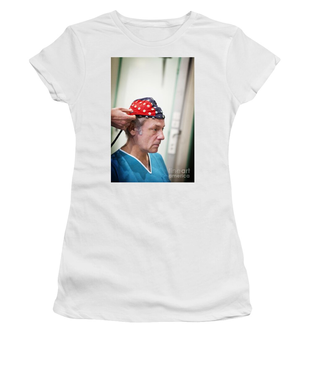 Examination Women's T-Shirt featuring the photograph Electroencephalography Cap #1 by Amlie Benoist
