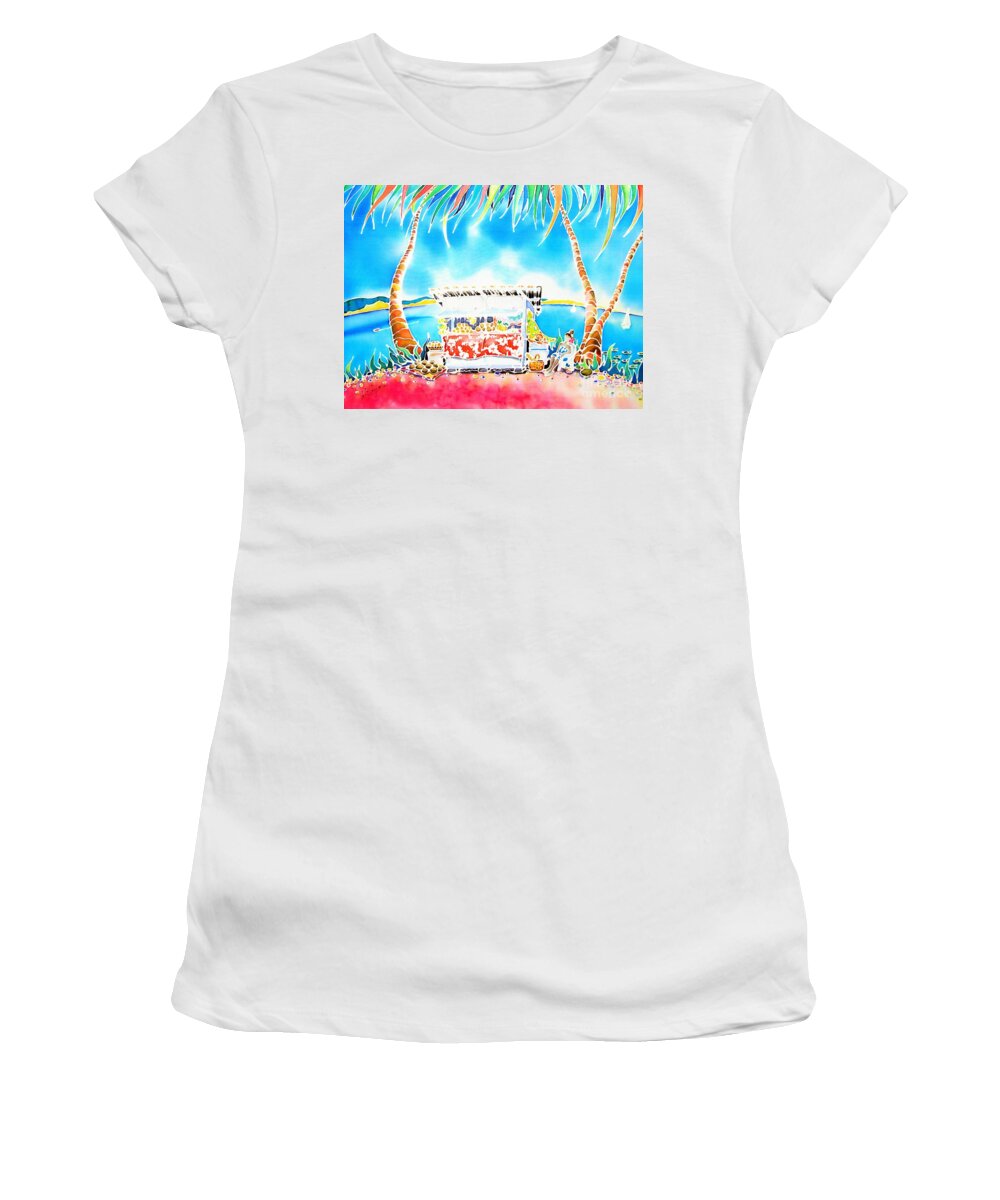 Tropical Women's T-Shirt featuring the painting Fruit stand by Hisayo OHTA