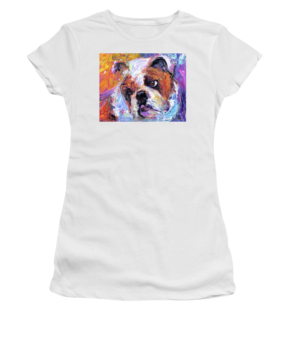 English Bulldog Painting Women's T-Shirt featuring the painting Impressionistic Bulldog painting #1 by Svetlana Novikova