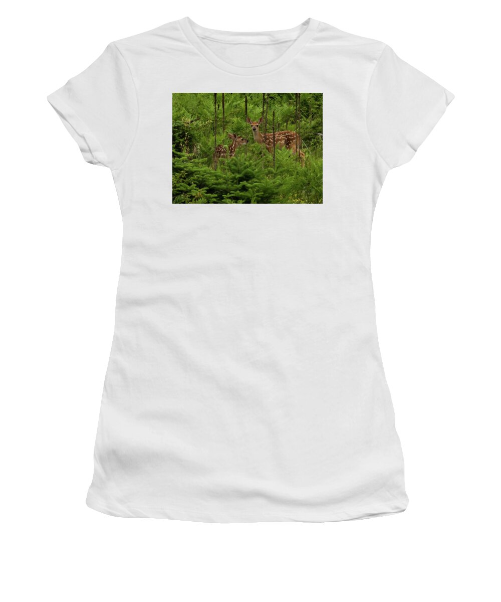 Deer Women's T-Shirt featuring the photograph Twice the Innocence by Jody Partin