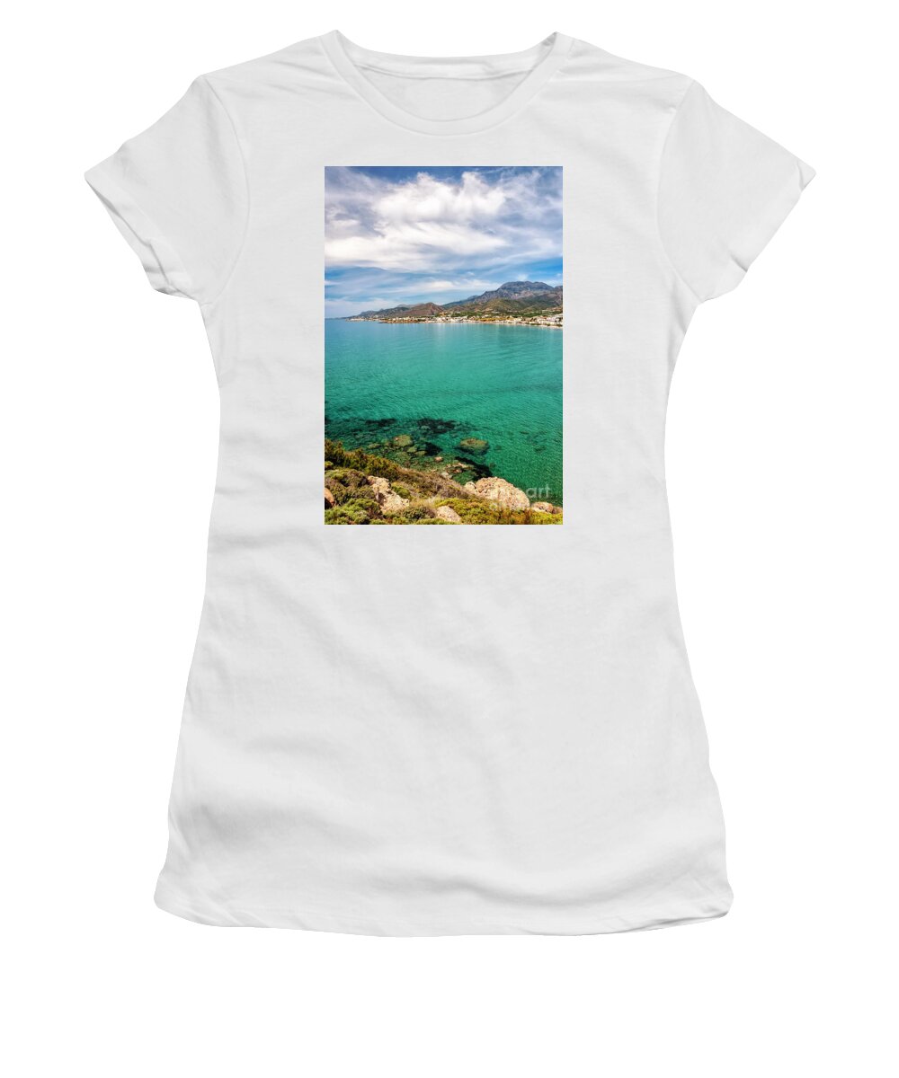 Makry Women's T-Shirt featuring the photograph Makrygialos Coastline #1 by Antony McAulay